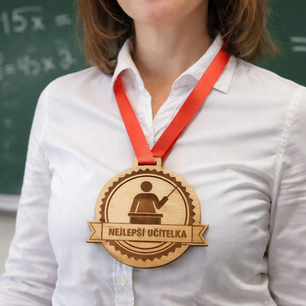 Dřevěná medaile pro učitelku
